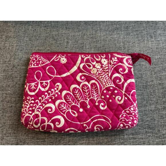 Vera Bradley Makeup Bag In Pink Twirly Birds Plastic Lined Zip Closure 9x6.5 - Picture 2 of 5